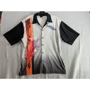 Street Savy Wooden‎ Dog Button Up Shirt Men's Large Motorcycle Print Y2K Shirt